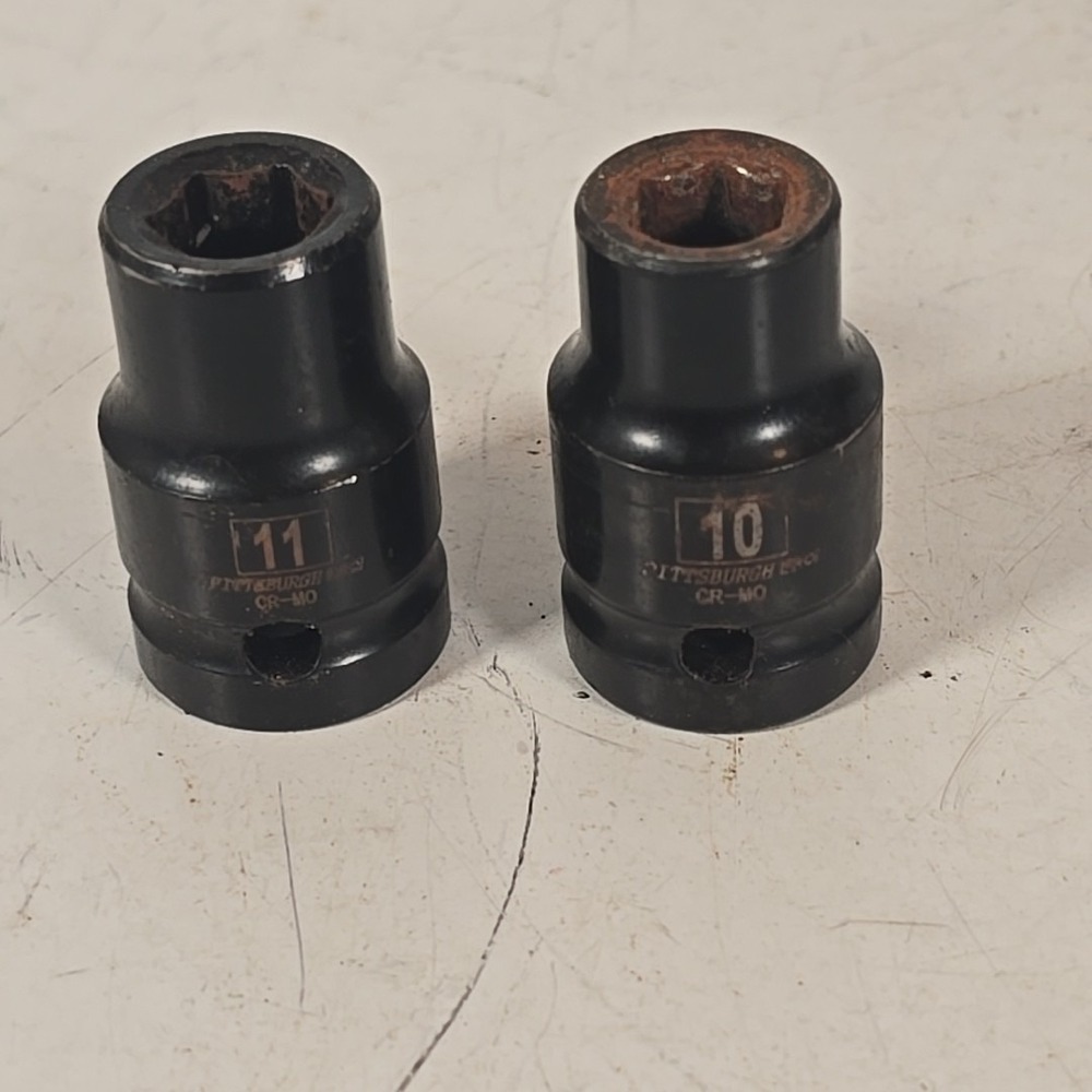 Pittsburgh Pro CR-MO 10mm & 11mm Impact Socket Tool 1/2" drive 6 point Lot Of 2